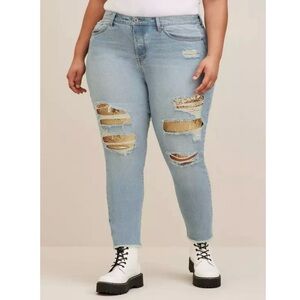 Torrid Womens Straight Vintage Jeans Size 26 High-Rise Sequin Backed Medium Wash